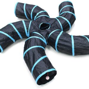 Bemodst S-Type Cat Tunnel, 2 Way/3 Way/4 Way/5 Way Collapsible S-shape Small Animal Tubes Kitty Tunnels Interactive Maze House Toy With Storage Bag For Kitten Puppy Rabbit Guinea Pig (5-Way)