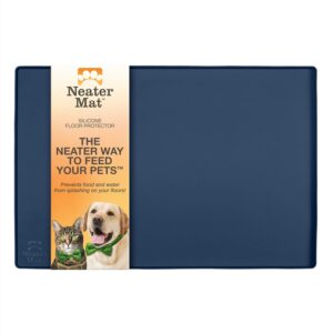 Neater Pet Brands Neater Mat - Waterproof Silicone Pet Bowls Mat - Protect Floors from Food & Water (24" x 16" Silicone, Dark Blue)