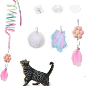 EASY JOY Interactive Cat Toys for Indoor Cats, Wiggly ball Cat Toys, Door Hanging Dangly Cat Feather Toys with Bells for Kittens to Exercise Eliminating Boredom, Bouncing cat toy（7Pcs）