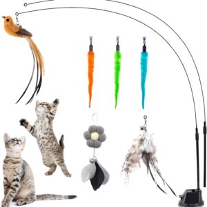 EASY JOY Cat Interactive Toys for Indoor, Cat Toys Feather Refill Flying Bird Kitten Toy, Cat Toys Dangle for Exercising Eliminating Boredom (9PCS)
