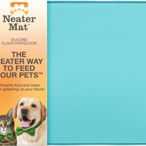 Neater Pet Brands Neater Mat - Waterproof Silicone Pet Bowls Mat - Protect Floors from Food & Water (24" x 16" Silicone, Aquamarine)