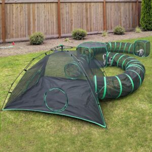 Pawtenda 6-in-1 Cat Tents for Outside, Portable Outdoor Cat Enclosures for Indoor Cats, Cat Play Tents with Tunnels for Outside, Outdoor Catio, Cat Playpen Including 3 Tents and 3 Tunnels