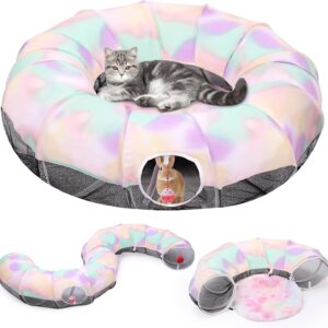 Pawaboo Cat Tunnel with Cat Bed for Indoor Cats, Cat Tube Collapsible Playground Toys, Interactive Cat Cave Hideout Foldable Indoor Toys for Small Medium Large Cat, Puppy, Rabbit, Ferret