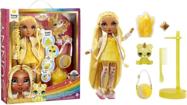 Rainbow High Fashion Doll with Slime & Pet - Sunny (Yellow) - 28 cm Shimmer Doll with Sparkle Slime, Magical Pet and Fashion Accessories - Kids Toy - Great for Ages 4-12 Years