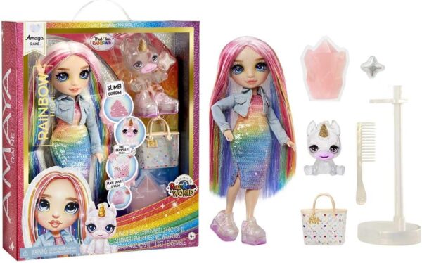 Rainbow High Fashion Doll with Slime & Pet - Amaya (Rainbow) - 28 cm Shimmer Doll with Sparkle Slime, Magical Pet and Fashion Accessories - Kids Toy - Great for Ages 4-12 Years