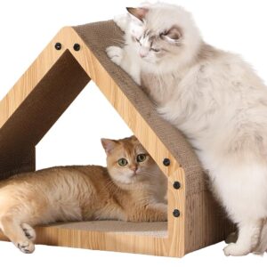 FUKUMARU Cat Scratching Board, Extra Long 41 cm House Shape Scratcher Board for Cats, Resistant Cat Scratching Board Made of Corrugated Paper, Maximum Load 10 KG