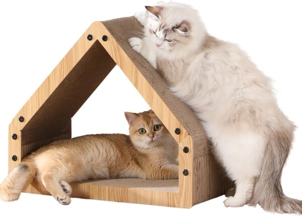 FUKUMARU Cat Scratching Board, Extra Long 41 cm House Shape Scratcher Board for Cats, Resistant Cat Scratching Board Made of Corrugated Paper, Maximum Load 10 KG