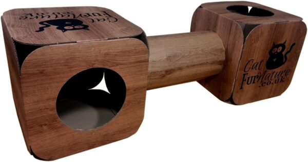 Cardboard Cat House & Tunnel Wood Effect - Bed