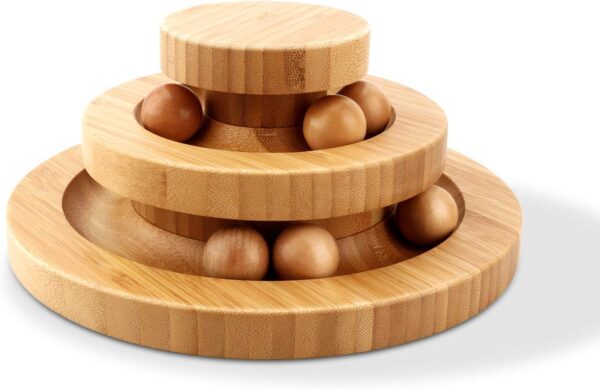 Gelrova Cat Toy Roller Exerciser Fun Cat Toy Indoor Pet Interactive Toy Bamboo Cat Ball Toy with Double Layer Rail, Teaser Cat Ball Toy for Kitten Puppy etc，2-layer track(Bamboo)