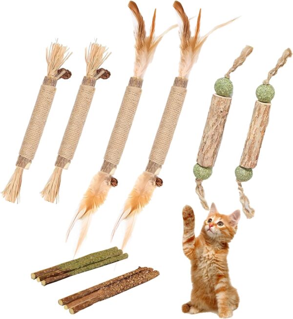GIAPINST Catnip Toys for Cats, Cat Catnip Sticks, Natural Matatabi Silvervine Chew Sticks, Pet Catnip Teeth Cleaning Toys for Indoor Kitten, Dental Care and Stress Release(12 pcs)