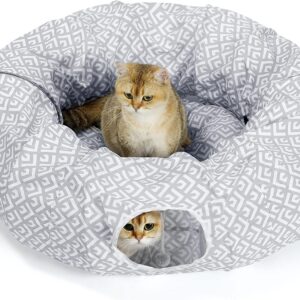 BORPEIN Cat Play Tunnel, Cat Bed for Indoor Use, Crinkle Collapsble Soft Cat Tunnel Tube Toy Pet Play Bed Indoor (Grey)