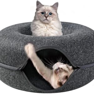 GNCLOUD Cat Tunnel Cave Cat Beds Felt Cat Caves Tunnel Interactive Cat Bed, Zipper Design Cat Tunnel Bed for Fun Cat Toy Hiding Tent Cats Kittens Pets House for Winter-Mediem