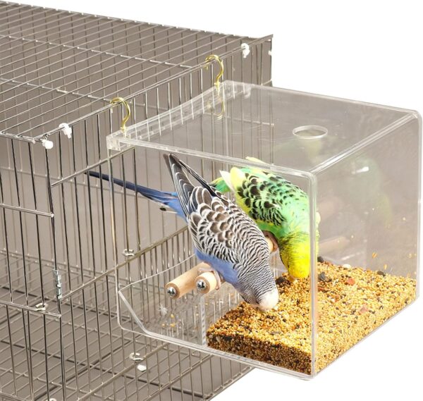 Budgies Feeding Box Dustproof Food Dispenser Antispill Parrots Food Feeding House Birds Cage Feeder Clear Food Container - Image 2