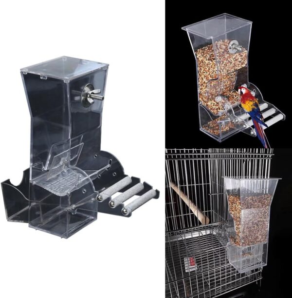 Birds Food Bowl Food Dispenser With Perch For Cage Canary Parakeet Pet Bird Cage Food Feeder For Cage - Image 2