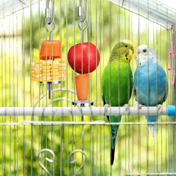 Bird Food Holder Parrot Foraging for Cage Hanging Stainless Steel Food Bowl Treat Skewer Food Basket for Conures - Image 7