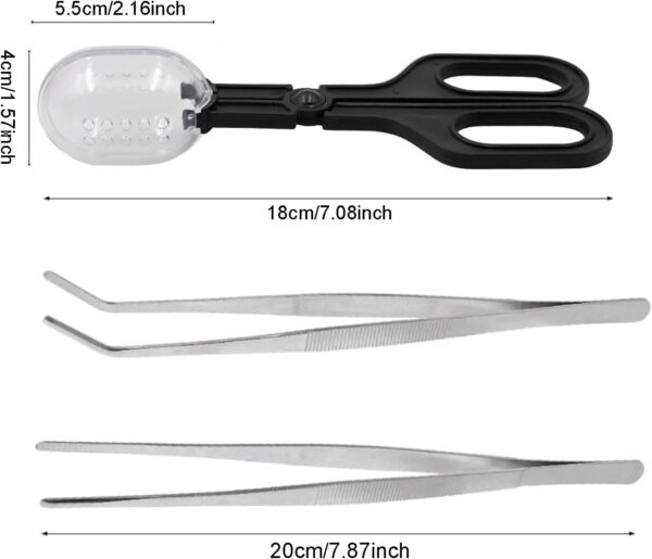 Yoogeer 3in1 Feeding Tool Reptile Feeding Tongs Cricket Clamp Bug Scooper, Cleaning Supplies Scooper+ 2X Tweezers for Reptile, Hedgehog, Hamsters, Guinea Pig,Lizard, Spider Bearded Dragon (Black) - Image 2