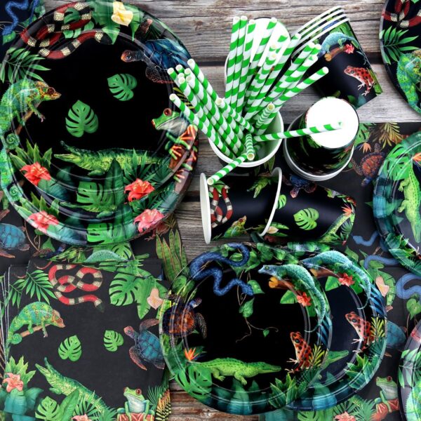 Obussgar Reptile Birthday Party Decorations - Reptile Party Supplies including Plates, Cups, Napkins for reptile party decorations (40) - Image 3