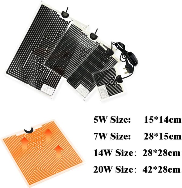 20w Reptile Heating Mat 42*28cm 220v -- Reptile Heat Pad with Temperature Adjustment, Terrarium Heat Mats, Safety Reptile Heat Mat for Turtle, Tortoise, Snakes, Lizard, Gecko Hermit Crab Amphibians - Image 3