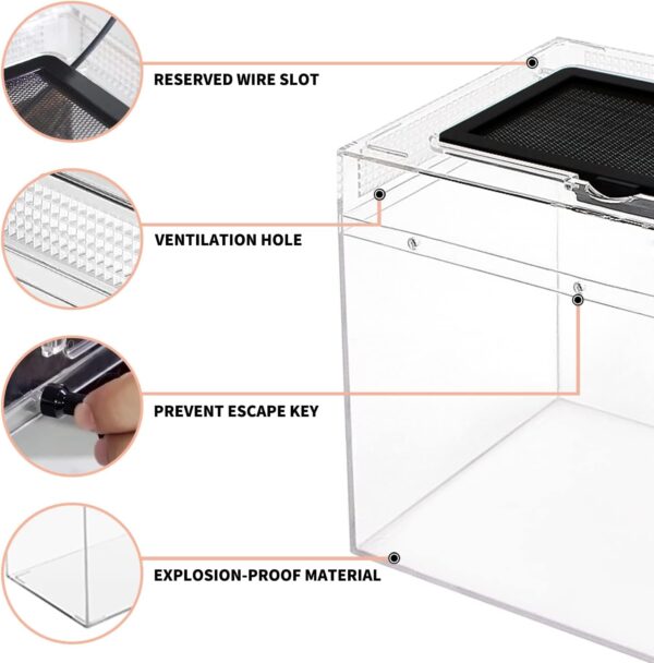 Reptile Growth Mini reptile tank（PC）,8" x 8"x 8" vivarium with Top Sliding Door Screen Ventilation for Small Fish,Insect,Snail,Gecko，Tarantula,Bearded Dragon,Jumping Spider,Stick Insect - Image 5