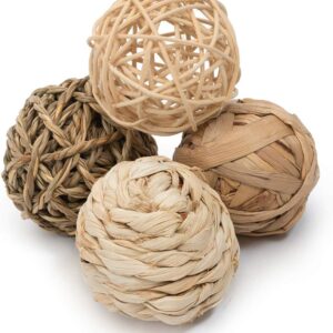 Niteangel Natural Chew Activity Toys Fun Safe Hay Grass Pet Balls for Chinchilla Guinea Pig Rats Rabbits Hamster Gerbil Degu Bunny and Other Small Animals (4 Balls)