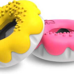 PetBuds Indestructible Dog Toys - Interactive Dog Toys For Boredom - Doughnut Shape Treat Dispenser Dog Toy and Chew Toys For Dogs - 2 in 1 Dog Treat Toy and Dog Chew Toys. (Pink & Yellow, Doughnut)