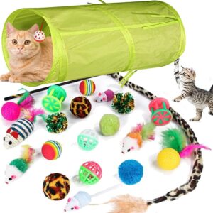 21 Pcs Cat Toys for Indoor Cats Adults, Kitten Toys for Indoor Cats, Cat Tunnel Toys, Cat Toys Set Feather Wand Ball Toy for Kitten Cats
