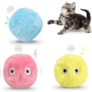 3 Pack Cat Ball Toys,Interactive Plush Cat Toys Balls,Kitten Chirping Balls,Fun Catnip Toys,3 Lifelike Animal Chirping Sounds,Automatic Sound,Kitten Toys for Indoor Cat Dog Kitty Kitten Puppy Exercise