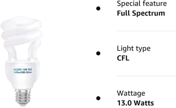 DoRight UVB Light Reptile Kit 10.0 13W, E27 Screw Base UVA UVB Bulb for Tortoise AC200-240V UVB Compact Fluorescent Lamp for Lizard Chameleon Leopard Gecko Vivarium Turtle Tank (1-Pack) - Image 9