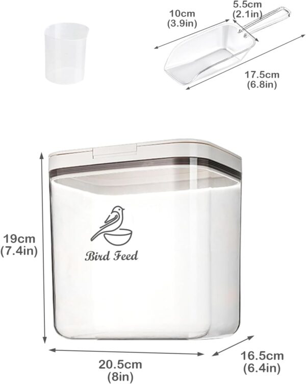 Ctomche Pet Food Storage Container Bird Food Storage Container Airtight Pet Food Storage Container BPA Free Plastic Transparent Leakproof Seed Storage Container - Image 6
