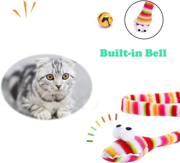 NEKOSUKI Cat Wand Rainbow Toy, 3 Styles Funny Interactive Cat Toys, Cuddly Stuffed Snake Cat Toy on Stick with Bell, Colorful Sounding Toys, Rainbow Ribbon Wand for Kittens Training - Image 2