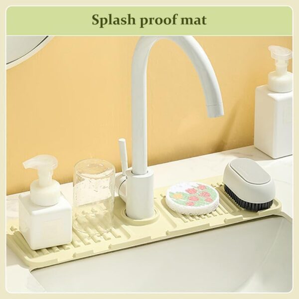 Improved Tap Mat for Kitchen Sink, Splash Guard, Silicone Dish Drying Mat, Washing Up Liquid, Sponge Holder, Shelf for Kitchen and Bathroom Sink (Grey, 1 Piece) - Image 2