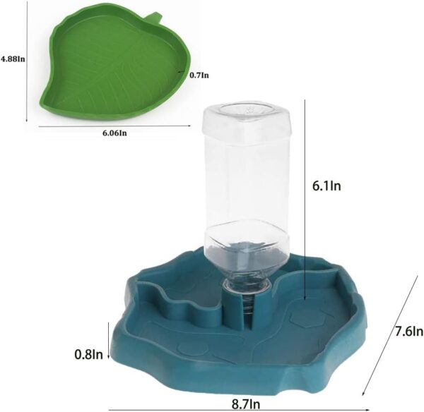 PINVNBY Reptile Food Water Bowl 2 in 1 Feeding Dish Automatic Dispenser Turtle Feeders Waterer With Leaf Plate Dish for Lizards Tortoises Gecko Chameleon 2 PCS (blue) - Image 2