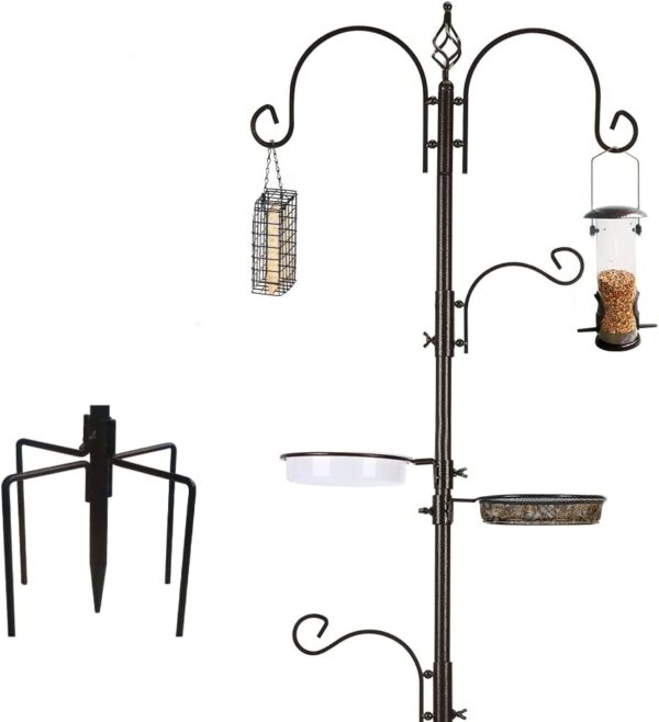 Deluxe Bird Feeding Station Kit Bird Feeder Pole Bird Feeder Hanging Kit Multi Feeder Hanging with Metal Suet Feeder Bird Bath Mesh Tray for Attracting Wild Birds and Planter Hanger (1 Pack) - Image 8