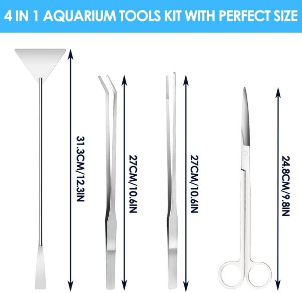 Gutsdoor Aquascape Tools Aquarium Kit, 4PCS Aquascaping Tools Kit Stainless Steel Aquatic Plants Aquascaping Tools Set for Fish Tank, Aquarium Plant Trimming - Image 3