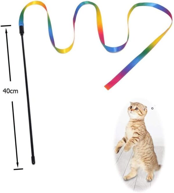 NEKOSUKI Cat Wand Rainbow Toy, 3 Styles Funny Interactive Cat Toys, Cuddly Stuffed Snake Cat Toy on Stick with Bell, Colorful Sounding Toys, Rainbow Ribbon Wand for Kittens Training - Image 5