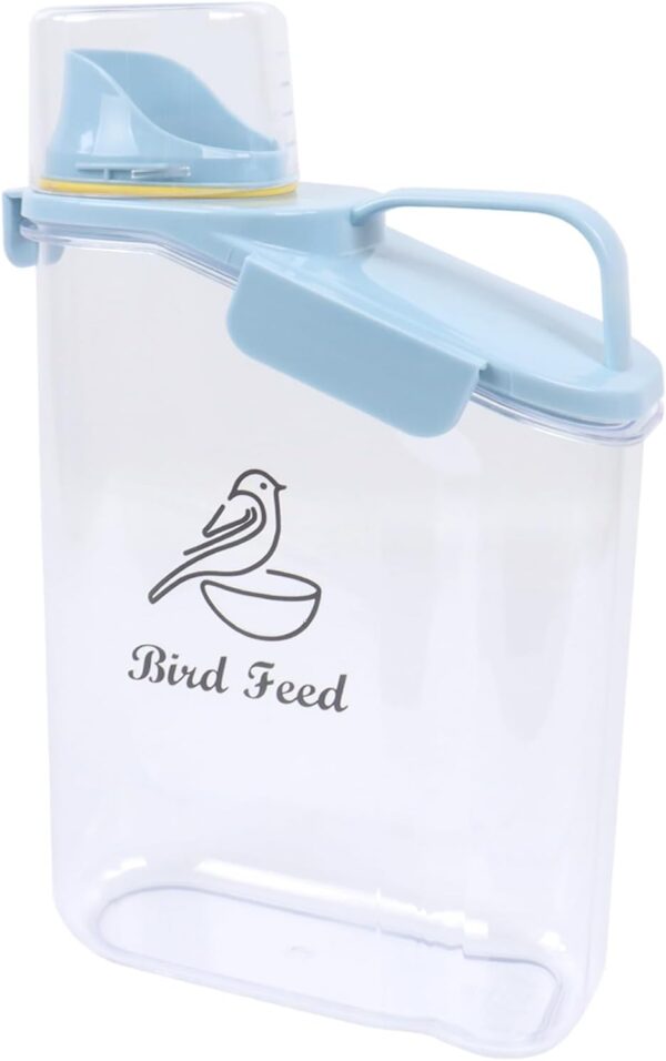 Ctomche Pet Food Storage Container,Bird Food Storage Container with Measuring Cup and Pour Spout,Airtight Bird Seed Storage BPA Free Plastic Transparent Leakproof Seed Storage Container,2.8L,Blue - Image 6