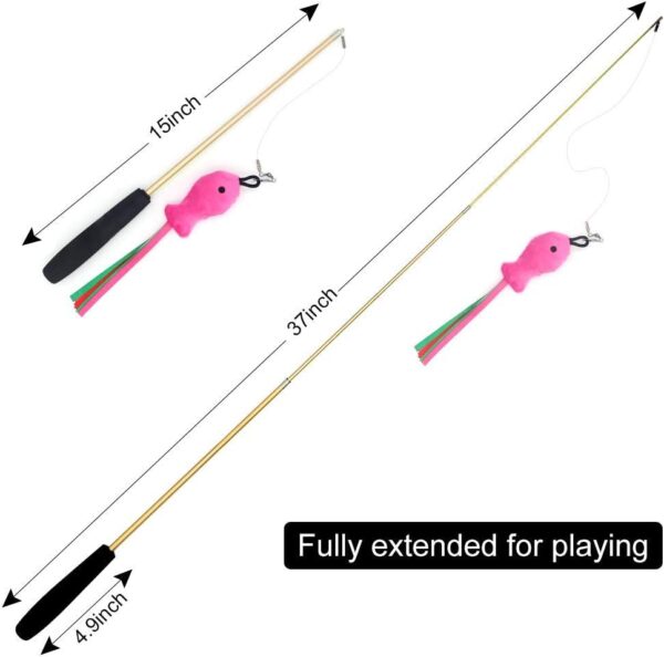 SLSON 14 Pack Cat Teaser Toy 2 Retractable Interactive Cat Wand and 12 Colourful Replaceable Cat Feather Toys with Bells For Indoor Cat and Kitten Catcher - Image 4