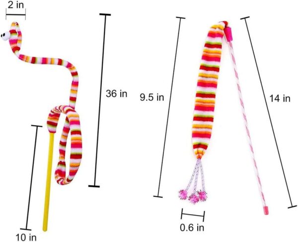 NEKOSUKI Cat Wand Rainbow Toy, 3 Styles Funny Interactive Cat Toys, Cuddly Stuffed Snake Cat Toy on Stick with Bell, Colorful Sounding Toys, Rainbow Ribbon Wand for Kittens Training - Image 4