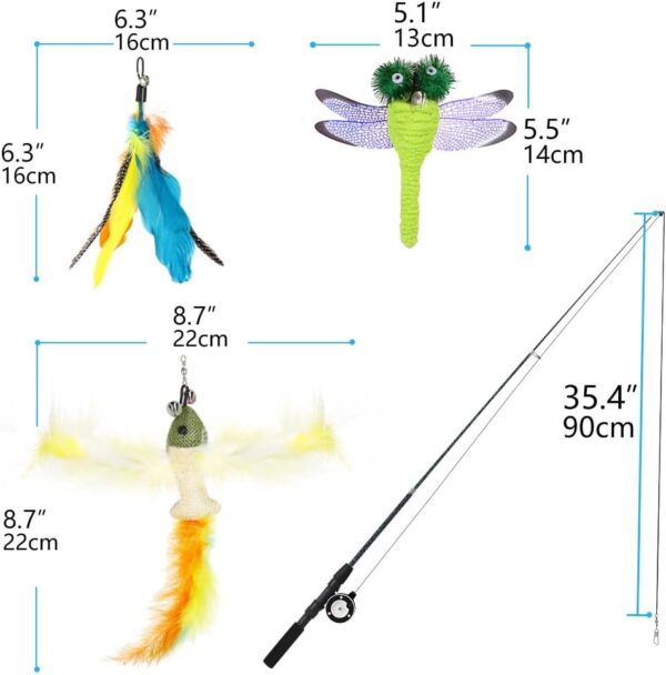 Pawaboo Cat Feather Toys, 4 Pack Interactive Cat feather Teaser Wand Toys, Retractable Fishing Pole Wand Catcher Exerciser with Refill Fish, Dragonfly Worm with Bells, Fun Kitten Kitty Toy, Colorful - Image 2