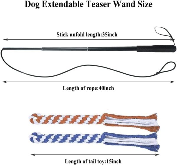 ASOCEA Flirt Pole for Dogs，Extendable Teaser Wand Pet Flirt Stick Outdoor Interactive Toy with 2 Chasing Tail Chewing Cotton Rope for Small Medium Large Dogs Training Pulling - Image 2