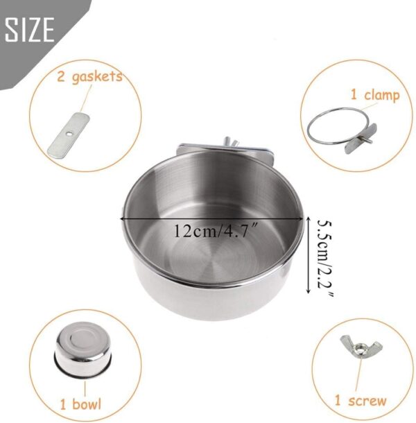 PINVNBY Parrot Food Water Bowls Bird Feeding Dish Cups Budgie Feeder with Clamp Stainless Steel Canaries Perches for Macaw Conure Lovebird Finch Small Animal 5 Pack - Image 2