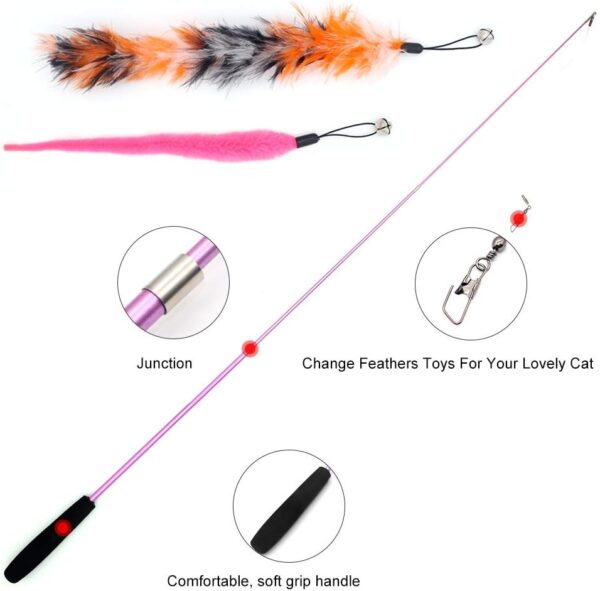 SLSON 14 Pack Cat Teaser Toy 2 Retractable Interactive Cat Wand and 12 Colourful Replaceable Cat Feather Toys with Bells For Indoor Cat and Kitten Catcher - Image 3