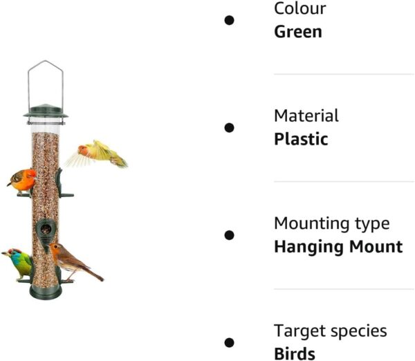 Metal Bird Feeder Tube Hanging Feeders Wild Bird Seed Feeder Heavy Duty Metal 6 Port Bird Feeders with Steel Hanger Weatherproof and Water Resistant Great for Attracting Birds (1 Pack-Green) - Image 7