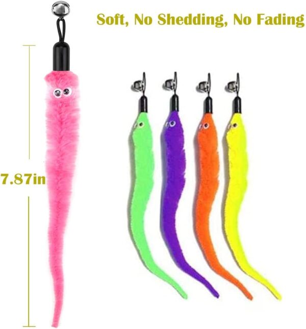 Yunmoxiao 6 PCS Cat Toys Replacement Feather of Worms Kitten Teaser Wand Toy Pet Exercise Wands Toy Assorted Teaser Refills with Bell for Indoor Cats Kitten - Image 3