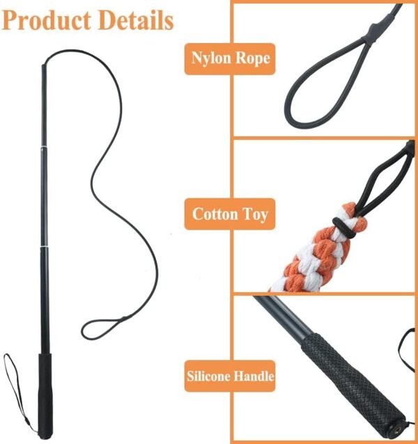 ASOCEA Flirt Pole for Dogs，Extendable Teaser Wand Pet Flirt Stick Outdoor Interactive Toy with 2 Chasing Tail Chewing Cotton Rope for Small Medium Large Dogs Training Pulling - Image 4