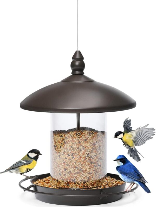 Bird Feeder for Outside Hanging,Bird Seed for Outside Wild Bird Feeders for Garden Yard Outdoor Decoration,Round Roof Design for Sun-Proof and Rainproof, Brown - Image 8