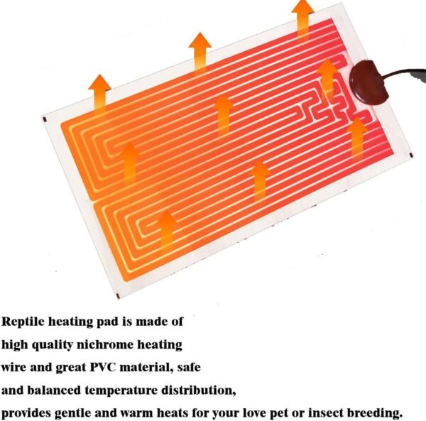 7W Reptile Heating Mat 15*28cm 220v -- Reptile Heat Pad with Temperature Adjustment, Terrarium Heat Mats, Safety Reptile Heat Mat for Turtle, Tortoise, Snakes, Lizard, Gecko Hermit Crab Amphibians - Image 5