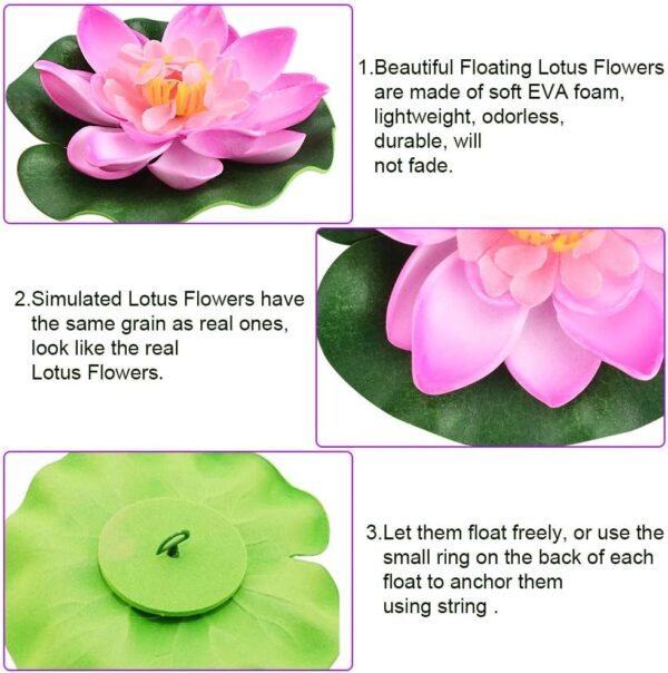 PERFETSELL 5 PCS Floating Flowers for Ponds, Artificial Foam Lotus Flowers Fake Floating Pond Plants Realistic Water Lily Pads Ornaments for Garden Pond Aquarium Fish Tank Decoration, 10cm/3.9inch - Image 3