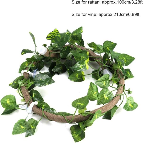 SOONHUA Reptile Vines,Plant Garland,Reptile Climbing Branch Flexible Jungle 3.28ft Rattan 1Pc Vine for Chameleon Snakes Lizards Gecko (3.28ft Rattan+ lvy Leaves) - Image 2