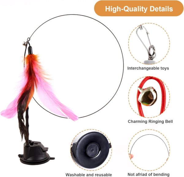 EASY JOY 14 Pcs Interactive Cat Toys, Cat Fishing Rod with Double Hole Suction Cup, 2 Cat Wands, 11 Interchangeable Toys,Cat Feather Toy - Image 6